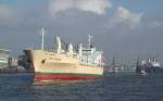 Hamburg am 5.2.03 - WILD COSMOS luft aus, lauter Khlcontainer transportierend. Normale Khlschiffe werden wohl immer seltener.