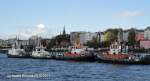 Hamburg, Schlepperponton St. Pauli Landungsbrcken am 20.10.2011. Hier warten die Schlepper auf ihre Einstze (Jobs).
BUGSIER 17 + 18, CONSTANT von L&R und BREMERHAVEN von der URAG