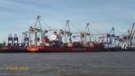 CAP HARRISSON (IMO 9440796) am 21.4.2015, Hamburg, Elbe, Container Terminal Burchardkai, Stromliegeplatz Athabaskakai /      ex CPO BALTIMORE (-2009)  Containerschiff / BRZ 41.358 / Lüa 262,07 m,