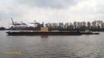 KARL HEINZ (ENI 02307020) am 12.4.2016, eine mit Stückgut beladene Barge schiebend, Hamburg, Elbe Höhe Bubendeyufer  /   Ex-Namen: Jan, Jannie, Diana, Omnia, Jessica, Frenk R, Cobra, Evodia