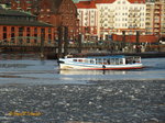 JESSICA ABICHT  (ENI 05103700) am 9.1.2016, Hamburg, Elbe vor dem Fischmarkt /    Barkasse / Lüa 19,31 m, B 4,66 m, Tg 1,59 m / 136 kW, 185 PS / 116 Pass.