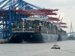 Am 17.06.2016 lagen am Burchardkai im Walterhofer Hafen in Hamburg die CMA CGM Georg Forster (IMO 9702144 , 398 x 54m , 18.000 TEU , am 09.07.2015 in HH getauft , im Vordergrund) und die dahinterliegende CMA CGM Alaska (IMO 9469572 , 366,04 x 45,40m , 12.562 TEU).