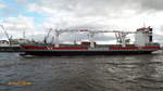 ANDESBORG (IMO 9466324) am 23.4.2017, Hamburg, Elbe Höhe Blohm+Voss /  Mehrzweckfrachter / BRZ 11.885 / Lüa 143 m, B 21,75 m, Tg 9,7 m / 1 Diesel, Wärtsilä, 6L46F, 7.500 kW (10.200