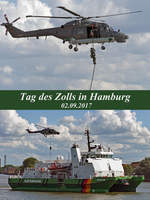 Beamte der ZUZ (Zentrale Unterstützungsgruppe Zoll) - einer Spezialeinheit des Zolls - werden mittels des Marine-Hubschraubers 83+18 (Westland Sea Lynx Mk88A) an Bord des Zollboots HELGOLAND