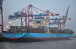 Die  Albert Maersk  bei typischem Hamburger Wetter am Containerterminal von Eurogate.