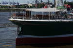 RICKMER RICKMERS am 14.6.2019, Detail: Heckpartie,  Hamburg, Elbe, Liegeplatz Fiete Schmidt Anleger /  Ex-Namen: RICKMER RICKMERS > 1912, MAX > 1916, FLORES > 1924, SAGRAS > 1962, SANTO ANDRÉ