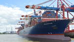 Das große Containerschiff von APL Name:  APL RAFFLES , es fährt unter der Flagge von Singapore, Baujahr: 2013 Länge: 368,50 m Breite: 51,00 m Tiefgang: 15,50 m Maschinenleistung: 63910