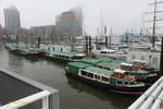 Hamburg am 11.11.2020 (Karnevalsanfang): im Sportboothafen an einem melancholisch stimmenden Tag, mit einem Teil der Barkassenflotte der Barkassen-Centrale Ehlers – seit dem 2.11.
