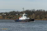 VB RESOLUT (IMO 9684768) am 22.2.2021, im jetzt gültigen Boluda-Design mit blauem Rumpf, weißen Aufbauten und roter Schornsteinmarke, Hamburg, Elbe, Höhe Övelgönne /  Ex-Name: