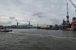 Hamburg am 16.9.2024, Blick von der Elbe auf das Gelände der Werft Blohm und Voss, so früher nicht möglich, da immer ein Schwimmdock davor lag /