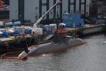 Kiel 13.06.2012 - Aufnahme von Bord der Color Magic
bei Einfahrt in den Hafen Kiel. Dürfte ein U-Boot 
der 212 A Klasse sein, welches sich gerade in der 
Endausrüstung befindet.