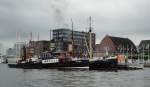 Die betriebsfhigen Museumsschiffe Woltmann, Alexandra, Bussard und Hindenburg am 22.6.2011 im Kieler Hafen