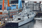 Fregatte vom Typ „Meko A-200ALG  mit der taktischen Kennung  911  im Hafen von Kiel.