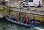 Ein Festrumpfschlauchboot der Bundeswehr in Kiel.