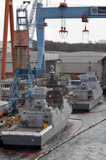 Kriegsschiff-Neubauten am 09.02.2020 in Kiel. Vermutlich für Israel bestimmt.