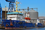 Mehrzweckschiff NOORTRUCK , registriert unter der IMO-Nummer 7403158 und MMSI 21153849, im Hafen von Lübeck.