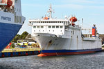 URD, registriert unter der IMO-Nummer 7826855 und MMSI 219000776, am Skandinavienkai in Lübeck-Travemünde.