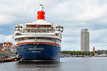 BOUDICCA (IMO 7218395)am 24.06.2018 im Hafen von Lübeck-Travemünde. Im Hintergrund ist das Hotel MARITIM zu erkennen.