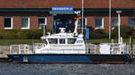 Das Polizeiboot  Habicht  der Wasserschutzpolizei Schleswig-Holstein ist in Travemünde stationiert.
