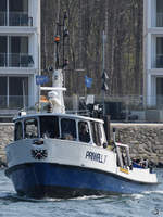 Die Fähre Priwall IV (ENI: 05111490) Anfang April 2019 in Travemünde.