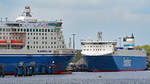 EUROPALINK (IMO 9319454)und FINNTIDE (IMO 9468920) am 5.5.2019 am Skandinavienkai in Lübeck-Travemünde liegend