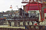 Der Eimerkettenbagger „Wels“ am 07.03.2020 im Hafen von Lübeck. WELS wurde hauptsächlich für die Überholung des Unterwasserschiffs aus dem Wasser geholt.