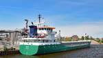 DELFIN (IMO: 9173161, MMSI: 236277000) am 31.5.2020 im Hafen von Lübeck. Das 1998 gebaute Schiff hat Holzhackschnitzel aus dem finnischen Loviisa für das Lagerhaus Lübeck gebracht.
