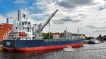 ACEROMAR (IMO 9552082, Länge 99,39 Meter) hat Hafer aus dem finnischen Naantali für die Lübecker Firma BRÜGGEN gebracht. Lübeck, 17.07.2020