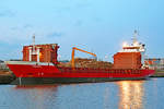 ADRIATA (IMO 9005376) am 22.01.2021 am Roddenkoppel im Hafen von Lübeck. Aufnahme am späten Nachmittag und im letzten Tageslicht.