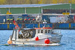 Fischereifahrzeug TRA 006 SANTOS im Hafen von Travemünde. Aufnahme vom 27.4.2021