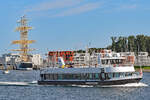 Fahrgastschiff HERMES (ENI: 04033100) am 24.08.2021 im Hafen von Lübeck-Travemünde. Nach vielen Monaten Liegezeit im Burgtorhafen Lübeck kommt das Fahrzeug nun wieder in Travemünde zum Einsatz (1-stündige Hafenrundfahrten, zum Teil in die Pötenitzer Wiek)