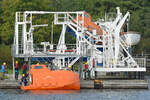 Freifall-Rettungsboot bei der Schleswig-Holsteinischen Seemannsschule in Lübeck-Travemünde. Aufnahme vom 14.09.2021