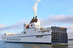 TIMCA (IMO 9307358, Transfennica) am 08.01.2022 Lübeck-Travemünde verlassend