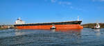 Bulk Carrier ELPIDA (IMO 9218284) am 10.03.2022 beim Nordlandkai. Die Schlepper ARGUS (links), VB BALTIC und VB RÖNNEBECK leisteten die erforderliche Unterstützung bei der Verbringung des rund 225 m langen Schiffes in den Vorwerker Hafen.