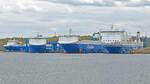 Fährschiffe von den Finnlines am 01.05.2022 am Skandinavienkai in Lübeck-Travemünde (FINNFELLOW, FINNSKY, FINNPULP, FINNBREEZE)