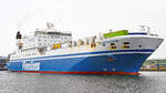 FINNTRADER (IMO 9017769, Finnlines) am 19.05.2022 beim Skandinavienkai in Lübeck-Travemünde