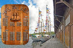 Dienst-Segelboot HMS FALKEN (rechts im Bild) im  Päckchen  mit HMS GLADAN am 28.05.2022 im Hafen von Lübeck. Open-Ship am 27.5.2022 und 28.05.2022. Am Morgen des 29.05.2022 werden FALKEN und GLADAN die Leinen los werfen und wieder gen Ostsee fahren.