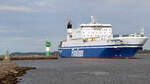 FINNPARTNER (IMO 9010163, Finnlines) am 5.7.2022 in Lübeck-Travemünde einlaufend