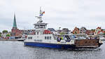 Priwall-Fähre TRAVEMÜNDE am 27.08.2022 im Hafen von Lübeck-Travemünde