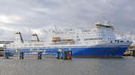 FINNFELLOW (Finnlines, IMO 9145164) am 29.12.2022 beim Skandinavienkai in Lübeck-Travemünde