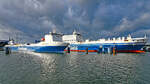 FINNKRAFT (IMO 9207883) und FINNPARTNER (IMO 9010163) am 15.01.2023 beim Skandinavienkai in Lübeck-Travemünde