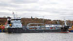 Tankschiff FOX SUNRISE (IMO 9333917) am 27.01.2023 beim Skandinavienkai in Lübeck-Travemünde