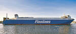 FINNSUN (IMO 9468918, Finnlines) am 19.02.2023 beim Skandinavienkai in Lübeck-Travemünde