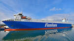 FINNSUN (IMO 9468918, Finnlines) am 09.03.2023 beim Skandinavienkai in Lübeck-Travemünde