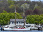 Der Zweimastschoner NORDLYSET (MMSI: 211555110) hatte im Mai 2023 in Travemünde angelegt.