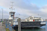 Priwall-Fähre WELT AHOI! (ENI: 4814430) am 27.01.2024 im Hafen von Lübeck-Travemünde