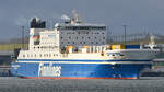 FINNPARTNER (IMO 9010163, Finnlines) am 03.02.2024 auslaufend Lübeck-Travemünde