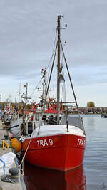 Das Fischereiboot TRA 9 ist hier Anfang November 2025 im Fischereihafen Travemünde zu sehen.