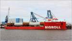 Die 2016 gebaute BIGROLL BERING (IMO 9710476) liegt in Nordenham-Blexen und nimmt bei Steelwind gefertigte Monopiles für Offshore-Windenergieanlagen an Bord. Das Deck Cargo Ship BIGROLL BERING ist 162,80 m lang und 42 m breit, hat eine GT/BZR von 23.134 und eine DWT von 20.157 t. Heimathafen ist Rotterdam (Niederlande). 15.03.2020