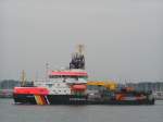  Arkona  d. Küstenwache (Mehrzweckschiff) verlässt das Hafengelände Warnemünde; 070825